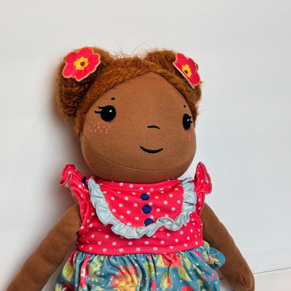 Matilda Jane Girl Doll Fabric Doll Bright Floral Dress Polka Dot Pants - Picture 2 of 6